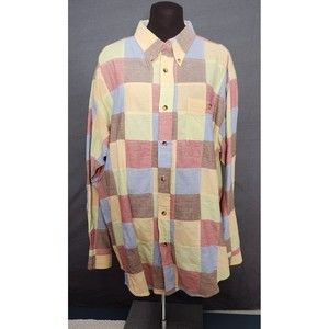 Vintage Orvis Indian Madras Button Down Shirt‎ Color Block Colorful Patchwork L